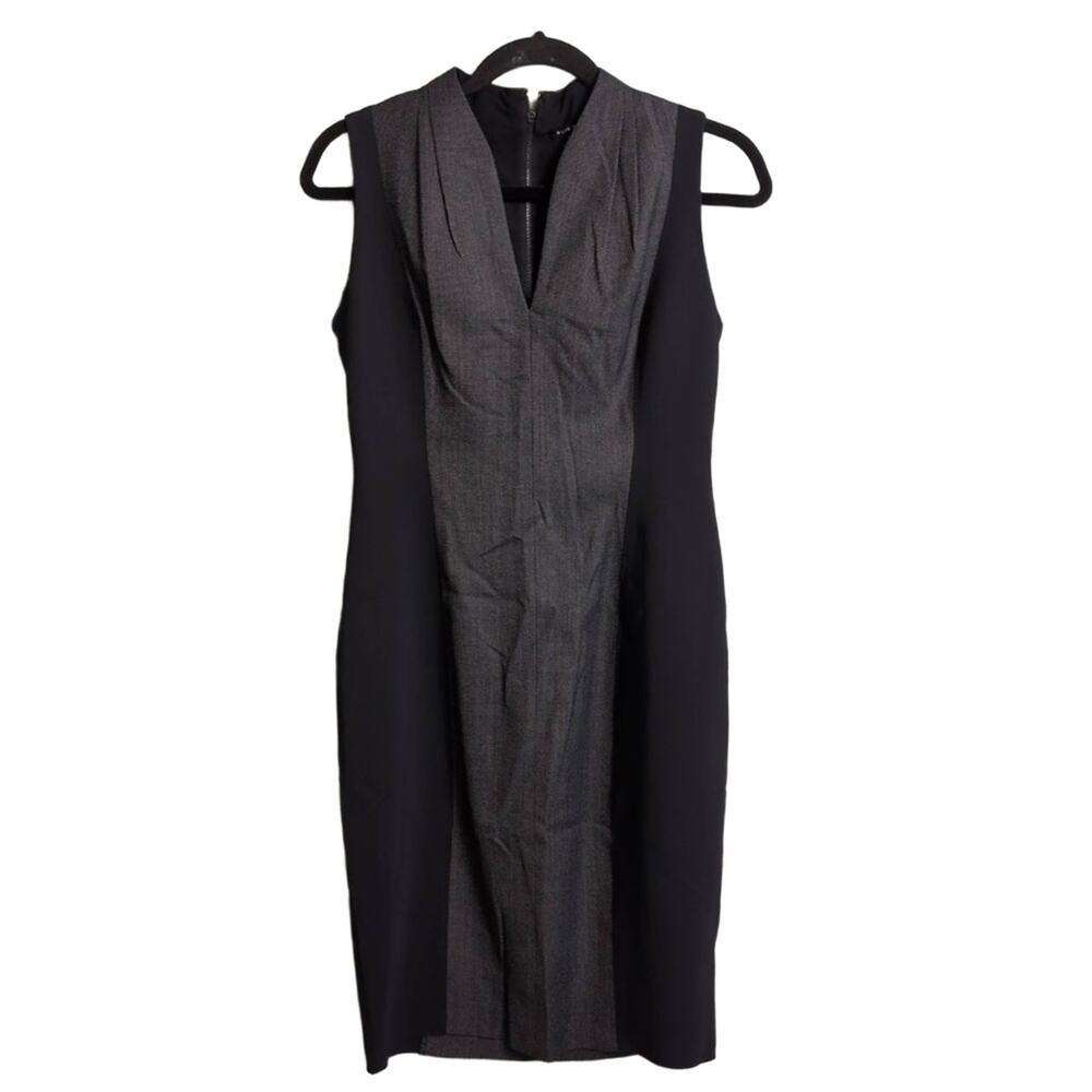 Elie Tahari Black Grey V-Neck Colorblock Sleeveless Dress US 4